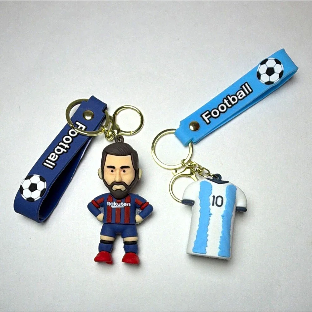 Messi Football Keychain Set w/ Figure & #10 Jersey Charms, Blue Straps